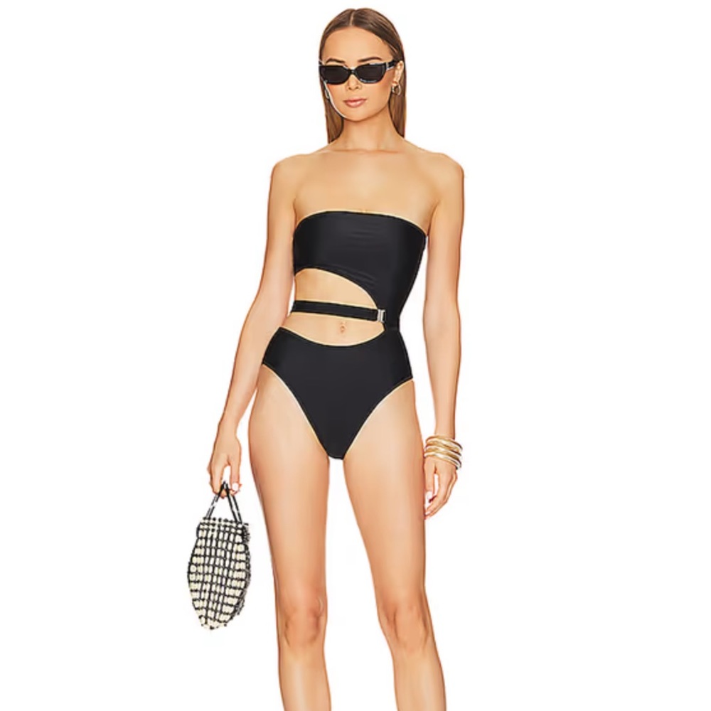 Lovers + Friends Black One-Shoulder Cutout One-Piece Swimsuit